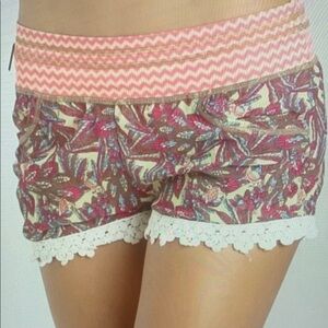 Floral Athletic Shorts with Pink Waistband